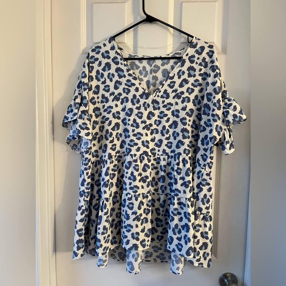 Chic Soul Jungle Path Top, Blue Size 1x